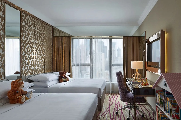 Two queen beds in the Deluxe Family Quad Room at Dorsett Wanchai Hotel