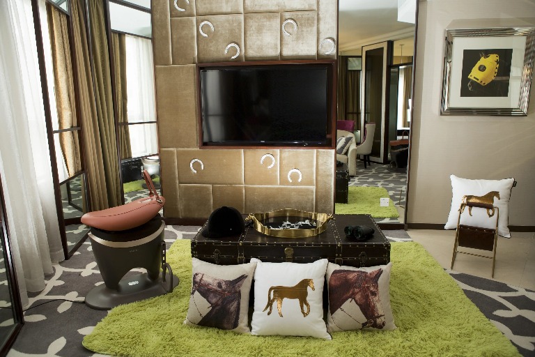 Interior of Jockey Suite at Dorsett Wanchai with horse themed decor