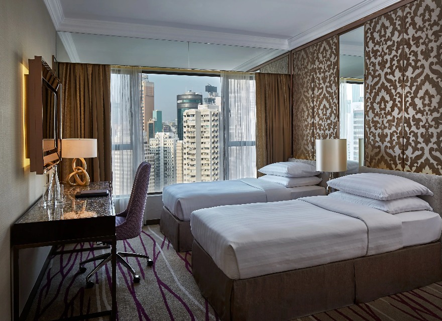 Two Twin Beds in the Premier Causeway Bay City View Room at Dorsett Wanchai