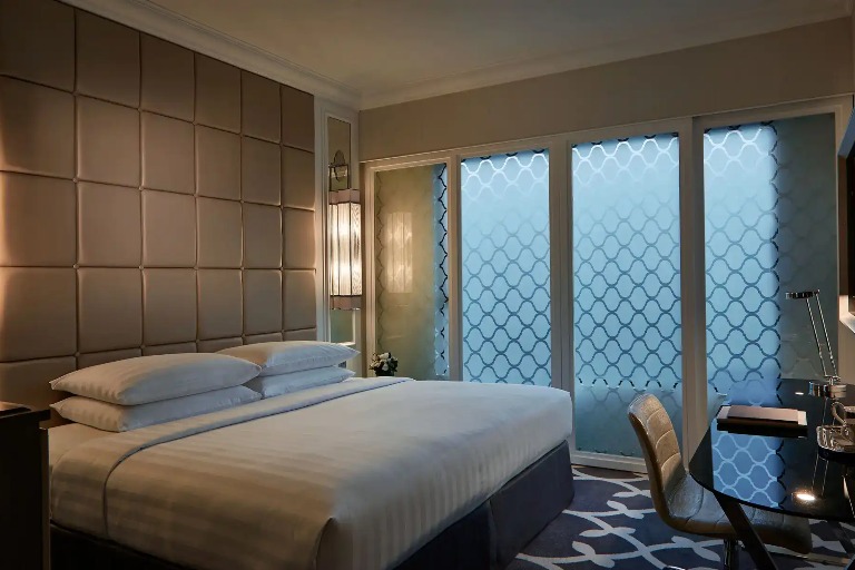 A king-size bed in the Superior Room at Dorsett Wanchai Hong Kong