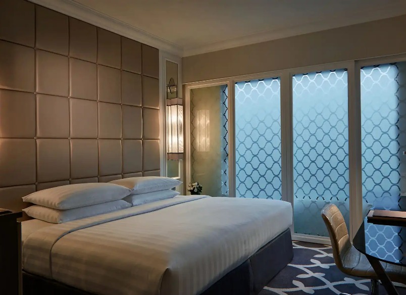 A king-size bed in the Superior Room at Dorsett Wanchai Hong Kong