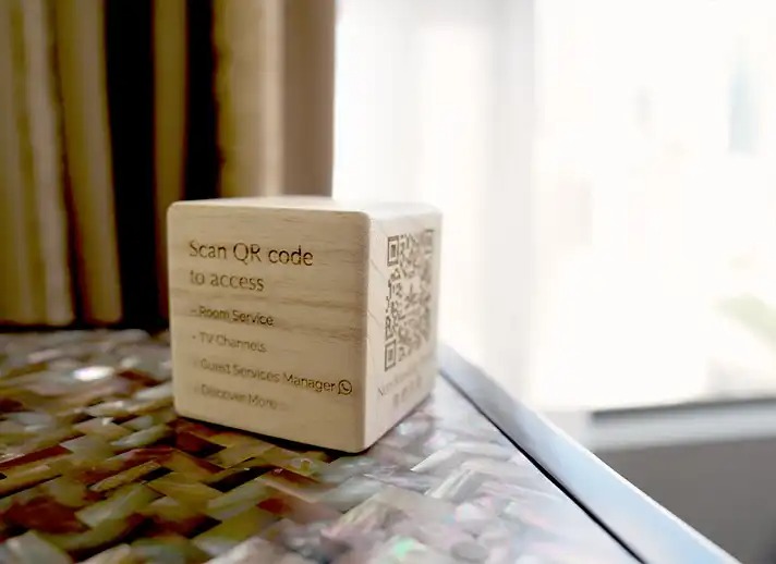 QR code wooden block cube at Dorsett Wanchai Hong Kong