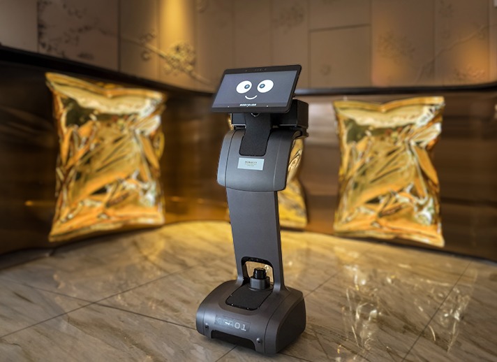 Guest service robot at the Dorsett Wanchai Hong Kong Hotel Lobby