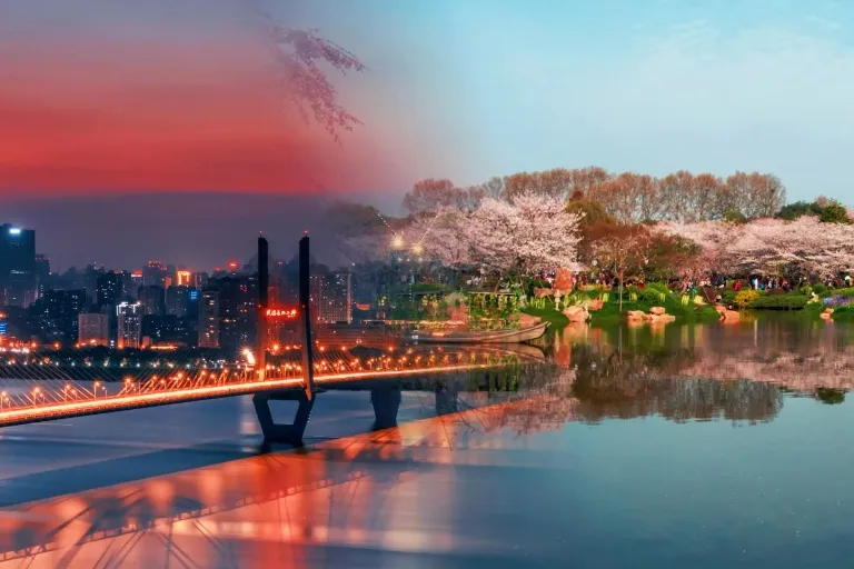 Composite image with top attractions in Wuhan.