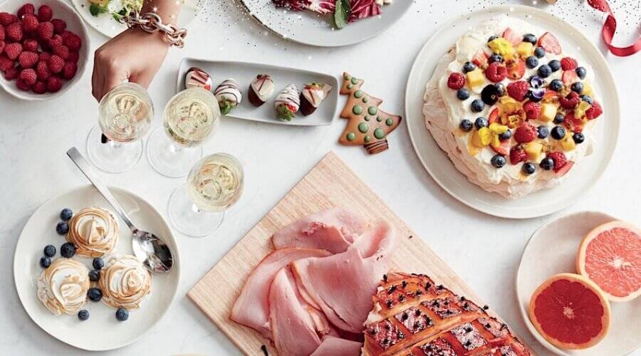 Ham, meringue and fruit platter at Harvest Restaurant Christmas Buffet