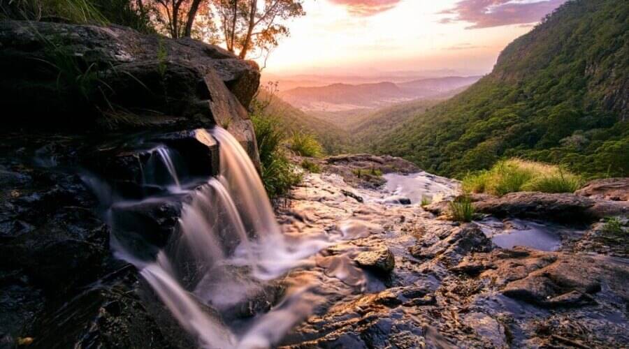 Waterfall and greenery in the Gold Coast Hinterland